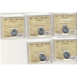 1946 10¢ ICCS MS63.  Lot of 5 coins.