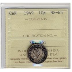 1949 10¢ ICCS MS65.  Gold to brown tones.