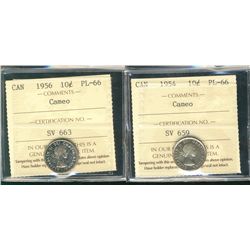 1954 & 1956 10¢ ICCS PL66 Cameo.  Lot of 2 coins.