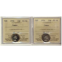 1954 & 1956 10¢ ICCS PL66  Cameo.  Lot of 2 coins.