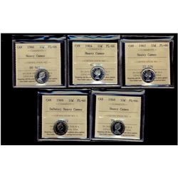 1962 10¢, 1964, 1966, 1968 Nick & 1969 SmDt ICCS PL66 Heavy Cameo.  Lot of 5 coins.