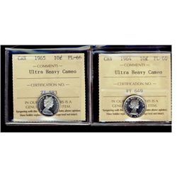 1964 & 1965 10¢ ICCS PL66 Ultra Heavy Cameo.  Lot of 2 coins.