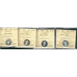1964 10¢, 1965(2) & 1966 ICCS PL66 Heavy Cameo.  Lot of 4 coins.