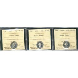 1965 & 1966(2) 10¢ ICCS PL66 Heavy Cameo.  Lot of 3 coins.