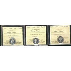 1965 & 1966(2) 10¢ ICCS PL66 Heavy Cameo.  Lot of 3 coins.