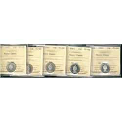 1965 10¢ ICCS PL66 Heavy Cameo.  Lot of 5 coins.