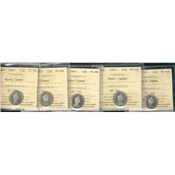 1965 10¢ ICCS PL66 Heavy Cameo.  Lot of 5 coins.