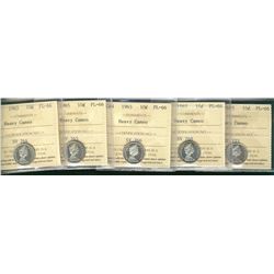 1965 10¢ ICCS PL66 Heavy Cameo.  Lot of 5 coins.