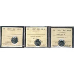 2002P 10¢, 2006P & 2007 St7 ICCS MS66.  Lot of 3 coins.