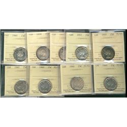 1957(3) 25¢ & 1960(6) ICCS PL65.  Lot of 9 coins.