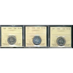 1955 25¢, 1959 & 1960.  Lot of 3 coins.