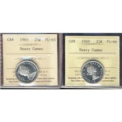 1959 25¢ PL66 & 1965 PL65.  Lot of 2 ICCS coins both Heavy Cameo.