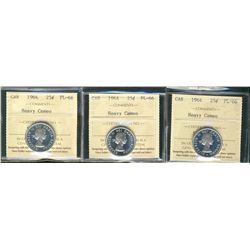 1964 25¢ ICCS PL66 Heavy Cameo.  Lot of 3 coins.