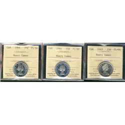 1964(2) & 1965 25¢ ICCS PL66 Heavy Cameo.  Lot of 3 coins.