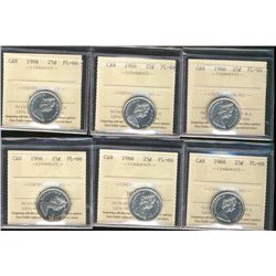 1966 25¢ ICCS PL66.  Lot of 6 coins.