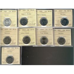 1968 25¢ Silv, 2005P Caribou, 2005P Veteran, 2005P Saskatchewan, 2006P Pink Ribbon, 2007 Caribou, 20