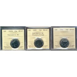 1997 25¢ SP67, 2000W MS67NBU & 2009 MS67NBU Klassen.