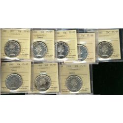 1957 50¢, 1959, 1960(3), 1962 & 1964(2) ICCS PL65.  Lot of 8 coins some with Cameo designation.