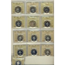 1958 50¢, 1959(2), 1960(3), 1961(4), 1962, 1964 & 1965 ICCS PL64.  Lot of 13 coins some with Cameo t