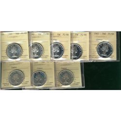 1960(2) 50¢, 1962(3) & 1964(3) ICCS PL66.  Lot of 8 coins, some with Cameo designations.