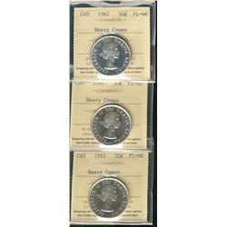 1961 50¢ ICCS PL66 Heavy Cameo.  Lot of 3 coins.