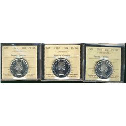 1961 50¢, 1962 & 1964 ICCS PL66 Heavy Cameo.  Lot of 3 coins.