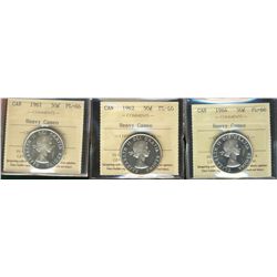 1961 50¢, 1962 & 1964 ICCS PL66 Heavy Cameo.  Lot of 3 coins.