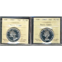 1963 50¢ & 1964 ICCS PL66 Heavy Cameo.  Lot of 2 coins.