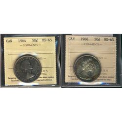 1964 & 1966 50¢ ICCS MS65.  Lot of 2 coins both with superb tones.