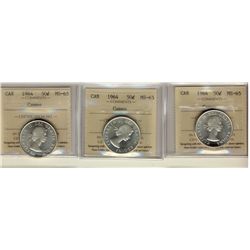 1964 50¢ ICCS MS65 Cameo.  Lot of 3 coins all full white.