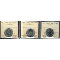1980 50¢, 2005P MS66 & 2002P SP67.  Lot of 3 coins all ICCS graded.