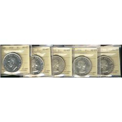 1950 $1, 1953 NSF, 1955, 1957, 1958 & 1959 ICCS MS63.  Lot of 5 coins.