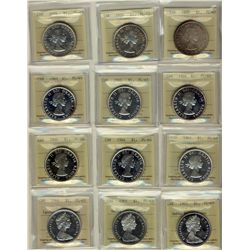 1957 $1, 1958, 1959, 1960, 1961, 1962, 1963, 1964, 1964 Missing Dot, 1965 SmBds Ptd, SmBds Blt & 196