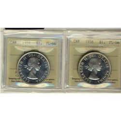 1958 & 1959 $1 ICCS PL66 Cameo.  Lot of 2 coins.