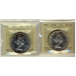 1958 & 1959 $1 ICCS PL66.  Lot of 2 coins.