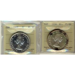 1958 & 1959 $1 ICCS PL66.  Lot of 2 coins.