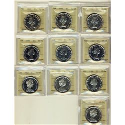 1959 $1, 1960, 1960, 1962, 1964 Missing Dot(2), 1964 & 1966(3) ICCS PL64.. Lot of 10 coins with some
