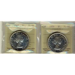 1959 & 1960 $1 ICCS PL66.  Lot of 2 coins.