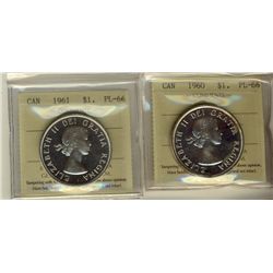 1960 & 1961 $1 ICCS PL66 Cameo.  Lot of 2 coins.