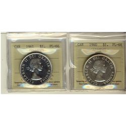 1960 & 1961 $1 ICCS PL66.  Lot of 2 coins.