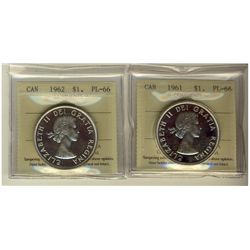 1961 & 1962 $1 ICCS PL66 Cameo.  Lot of 2 coins.