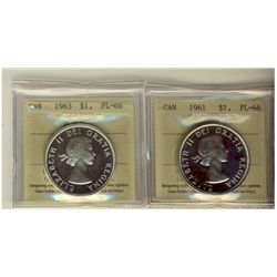1961 & 1963 $1 ICCS PL66 Cameo.  Lot of 2 coins.