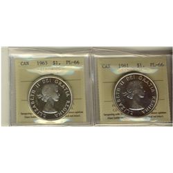 1961 & 1963 Cameo ICCS PL66.  Lot of 2 coins.  Only 63 designated Cameo.