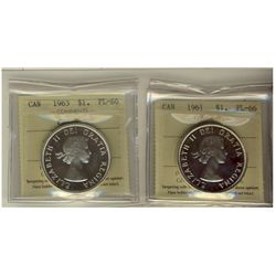 1961 & 1963 Cameo ICCS PL66.  Lot of 2 coins.  Only 63 designated Cameo.