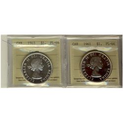 1961 & 1963 Cameo ICCS PL66.  Lot of 2 coins.  Only 63 designated Cameo.