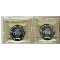 1963 & 1964 $1 ICCS PL66 Cameo.  Lot of 2 coins.