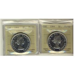 1964 Cameo & 1964 Missing Dot $1 ICCS PL66.  Lot of 2 coins.