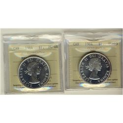 1964 Cameo & 1964 Missing Dot $1 ICCS PL66.  Lot of 2 coins.