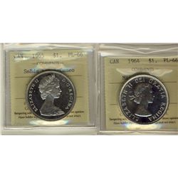 1964 Missing Dot $1 & 1965 SmBds Ptd 5 ICCS PL66.  Lot of 2 coins with 1965 designated Cameo.