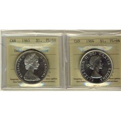 1964 Missing Dot $1 & 1965 SmBds Ptd 5 ICCS PL66.  Lot of 2 coins with 1965 designated Cameo.